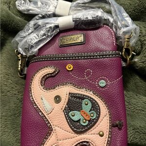 Chala Plum Crossbody Bag with Elephant and Butterfly